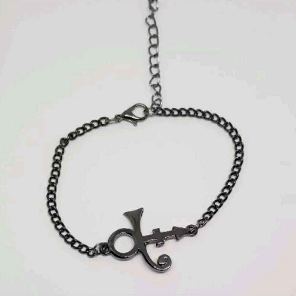 Prince Symbol Charm Bracelet Gunmetal Chain Adjustable‎ Jewelry Women 7in New